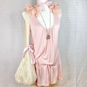 ♡ sleeveless tunic tank top blouse with shoulder flower petal detailing ♡